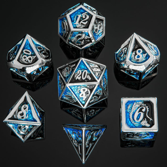 Dragon Silver with Black and Blue (Metal 7-Die RPG Set)