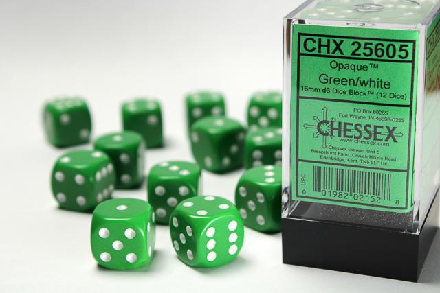 Opaque Green/White (16mm D6 Dice Set)