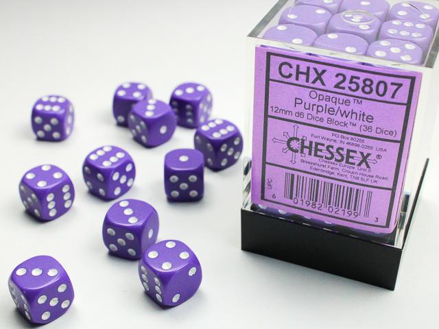 Opaque Purple/white (12mm D6 Dice Set)