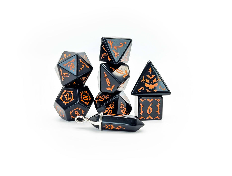 Halloween Obsidian (Semi-Precious Gemstone 7-Die RPG Set)