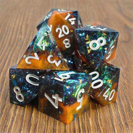 Blue and Orange/silver (Resin 7-Die RPG Set)