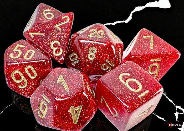 Glitter Ruby/gold (Mega 7-Die RPG Set)