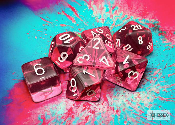 Translucent Pink/white (7-Die RPG Set)