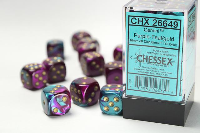 Gemini Purple-Teal/gold (16mm D6 Dice Set)