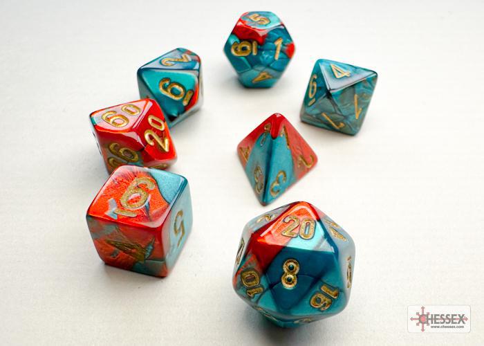 Gemini Red-Teal/gold (Mini 7-Die RPG Set)