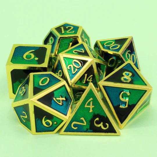 Three Tone Green Blue Black/gold (Metal 7-Die RPG Set)