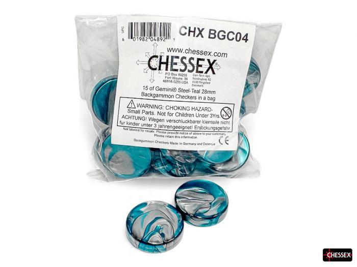 Gemini Steel/teal Backgammon Pieces (28mm)