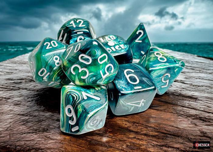 Lab Dice: Lustrous Neptune/grey (8-Die RPG Set)