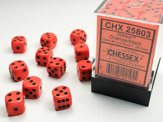 Opaque Orange/black (12mm D6 Dice Set)