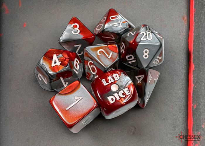 Lab Dice: Gemini Red-Steel/white (8-Die RPG Set)