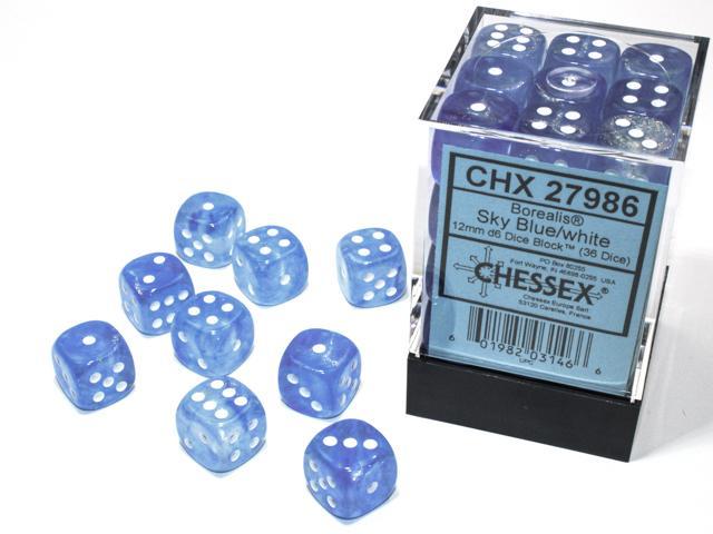 Borealis Sky Blue/white (12mm D6 Dice Set)
