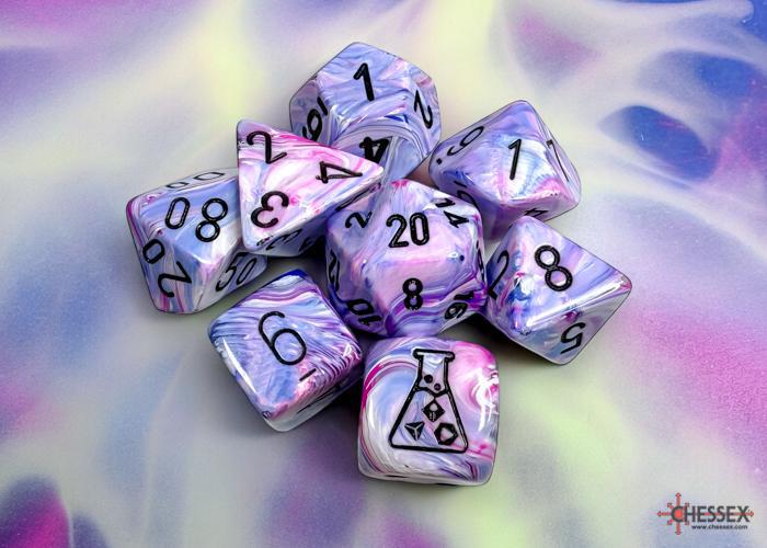 Lab Dice: Festive Hydrangea/black (8-Die RPG Set)