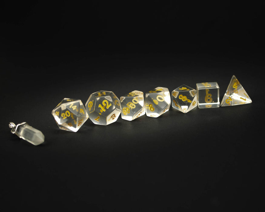 Crown Crystal with Gold Script (Semi-Precious Gemstone 7-Die RPG Set)