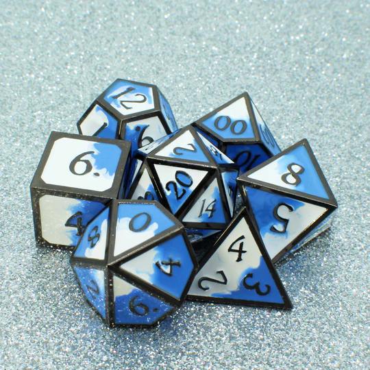 Two Tone White & Blue/black (Metal 7-Die RPG Set)