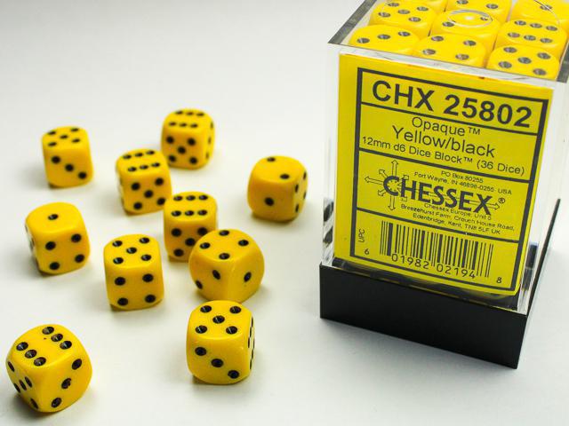 Opaque Yellow/black (12mm D6 Dice Set)