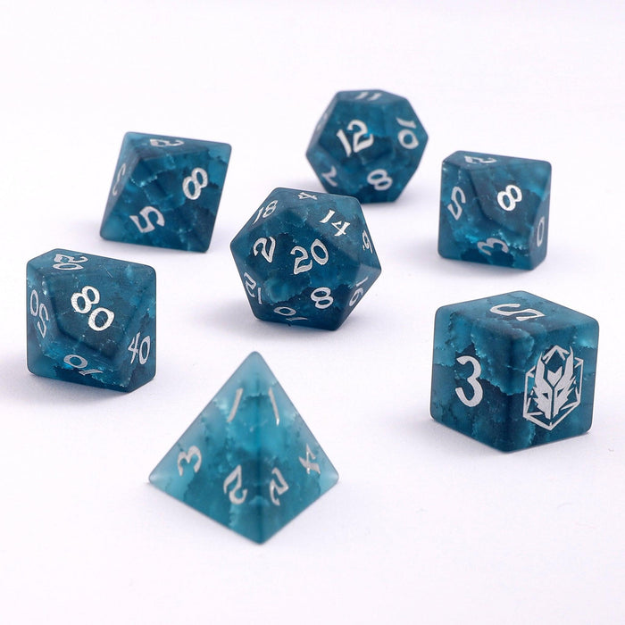 Dragon’s Hoard Dice Set - Frosted Dark Blue Blasted Glass