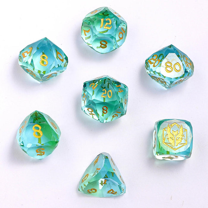 Dragon’s Hoard Luster Cut Dice Set - Blue & Green Glass