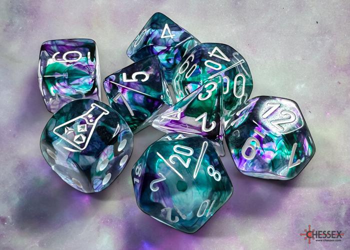 Lab Dice: Nebula Flourite/white Luminary (8-Die RPG Set)