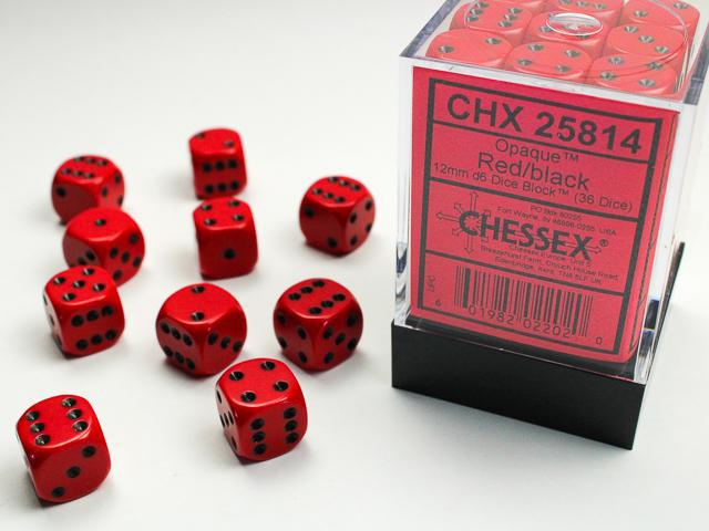 Opaque Red/black (12mm D6 Dice Set)