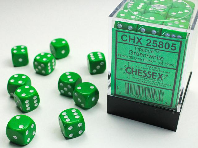 Opaque Green/white (12mm D6 Dice Set)