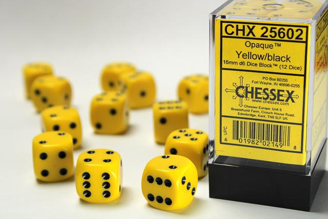 Opaque Yellow/Black (16mm D6 Dice Set)