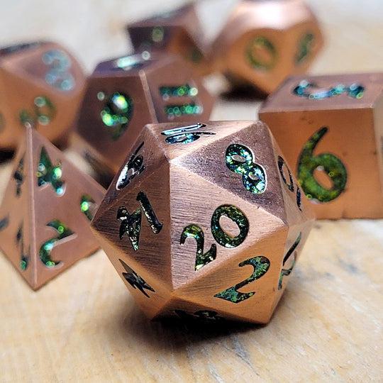 Signature Copper w/ Green Glitter (Metal 7-Die RPG Set)