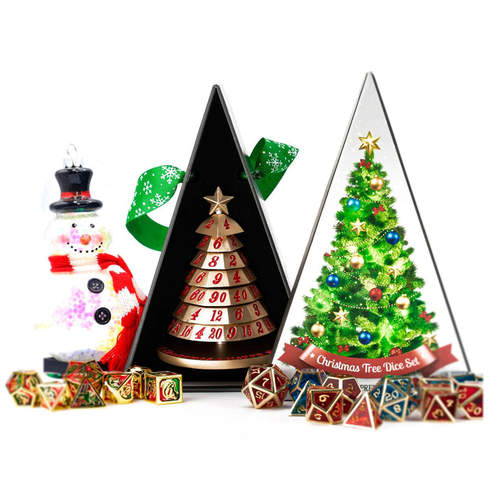 Gold Metal Christmas Tree Dice Set