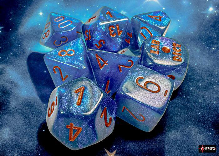 Lab Dice: Borealis Midnight/copper (8-Die RPG Set)