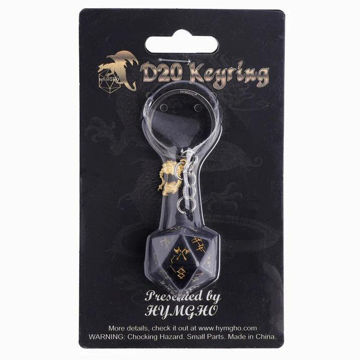 Barbarian Black with Gold Metal D20 Keychain