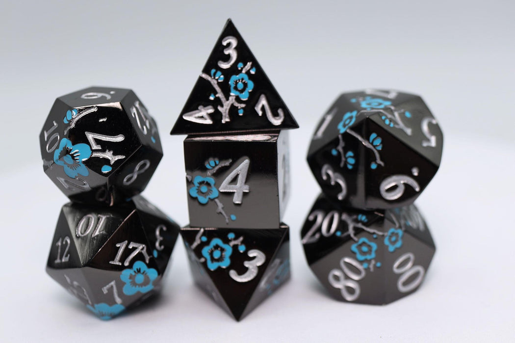 Metallic Bouquet: Black with Blue Orchids (Metal 7-Die RPG Set)