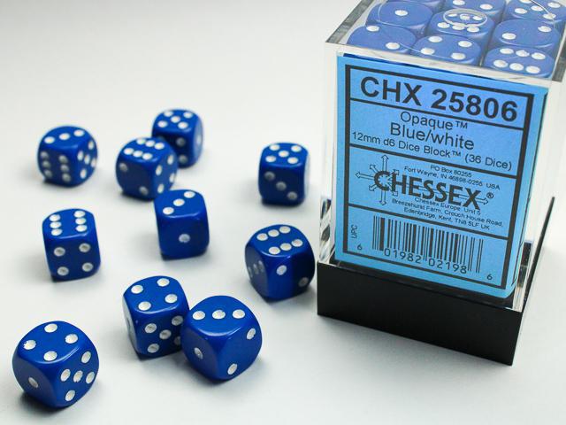 Opaque Blue/white (12mm D6 Dice Set)