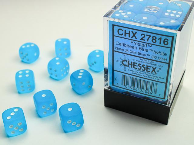 Frosted Caribbean Blue/white (12mm D6 Dice Set)