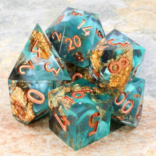 Teal and White/copper (Resin 7-Die RPG Set)