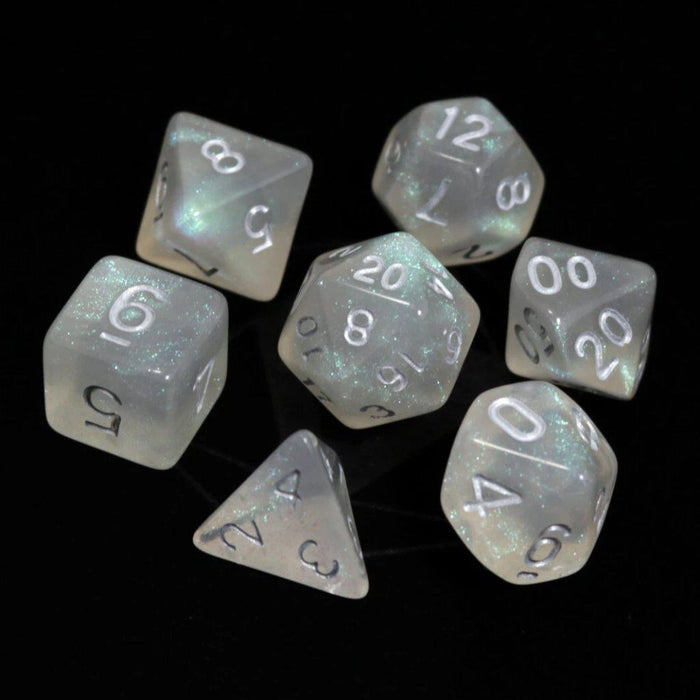 Glacial Moonstone w/ Silver (7-Die RPG Set)