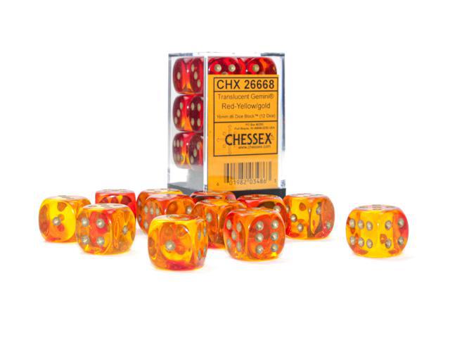 Gemini Translucent Red-Yellow/gold (16mm D6 Dice Set)
