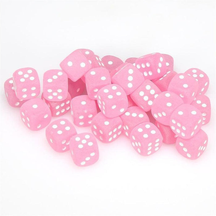 Frosted Pink/white (12mm D6 Dice Set)