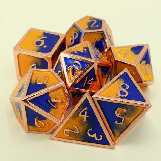 Two Tone Yellow & Blue/copper (Metal 7-Die RPG Set)