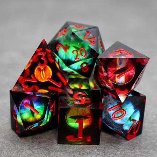 Black w/ Dragon Eyes (Resin 7-Die RPG Set)