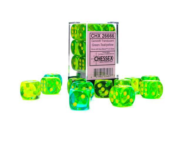 Gemini Translucent Green-Teal/yellow (16mm D6 Dice Set)