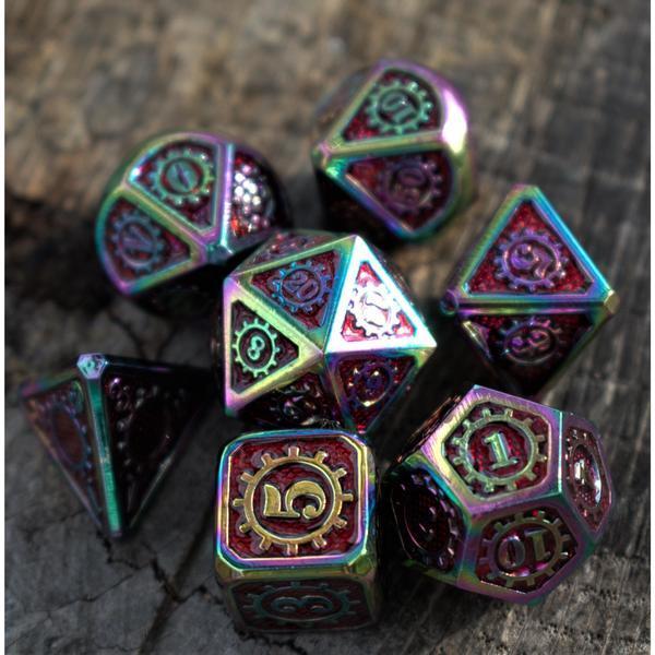 Clanggedin's Battle Gear: Iridescent and Red (Metal 7-Die RPG Set)