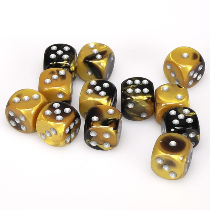 Gemini Black-Gold/silver (16mm D6 Dice Set)