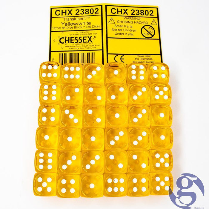 Translucent Yellow/White (12mm D6 Dice Set)