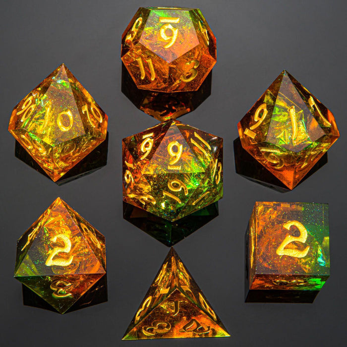 Captured Magic: Orange and Green (7-Die RPG Set)