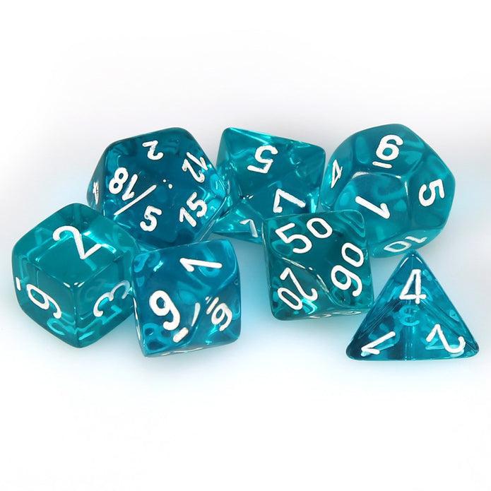 Translucent Teal/white (7-Die RPG Set)