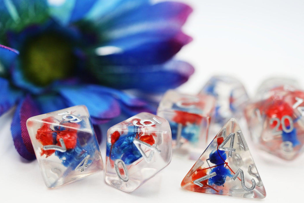 Red & Blue Flower (7-Die RPG Set)