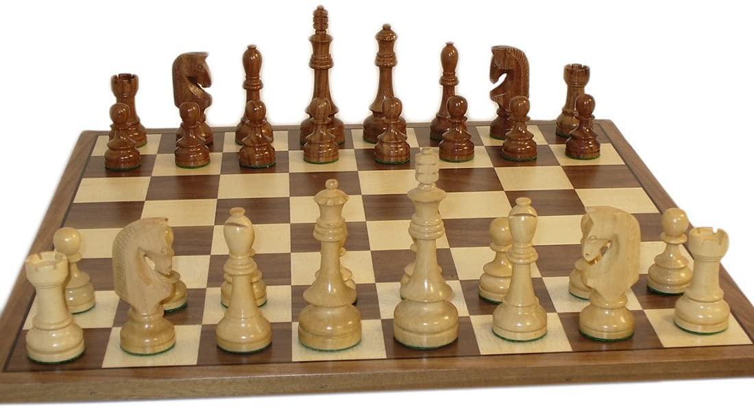 WorldWise Traditional Russian Chess Set 17" Walnut and Maple Board 4.25" Men