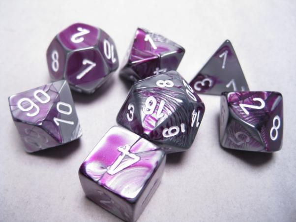 Gemini Purple-Steel/white Polyhedral 7-Die Set