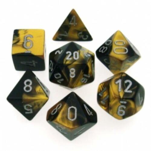 Gemini Black-Gold w/silver Polyhedral Dice Set