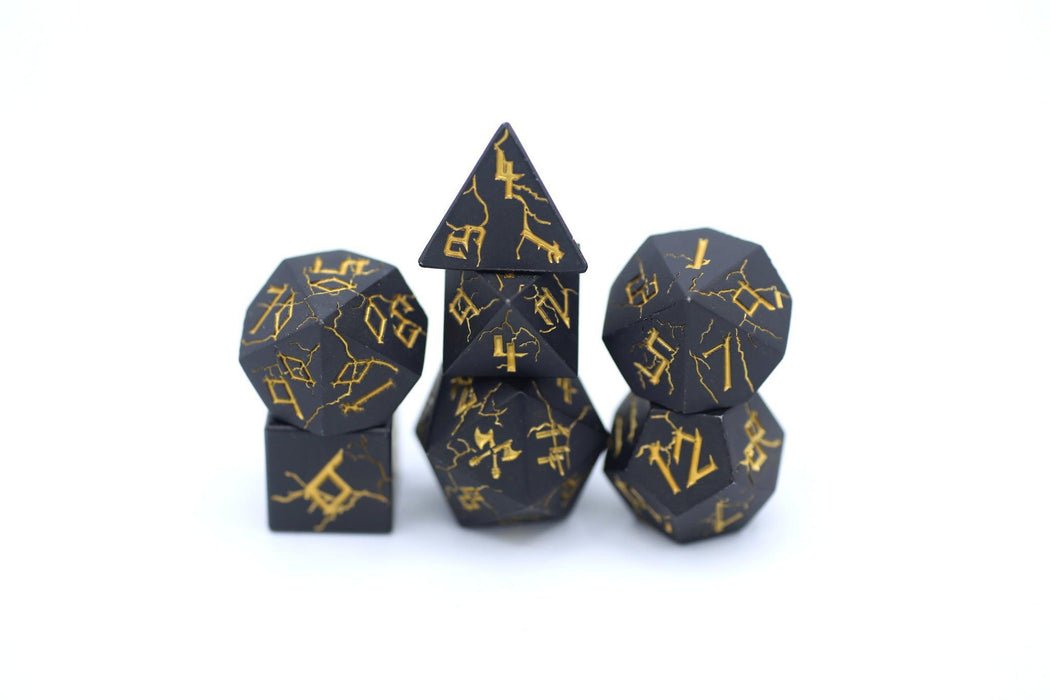 Matte Black with Gold Barbarian (Metal RPG Dice Set)