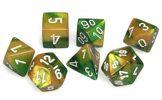 Gemini Gold-Green/White Polyhedral 7-Die Set